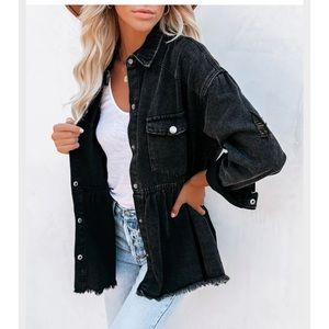 VICI Best Distressed Button Down Shirt Jacket